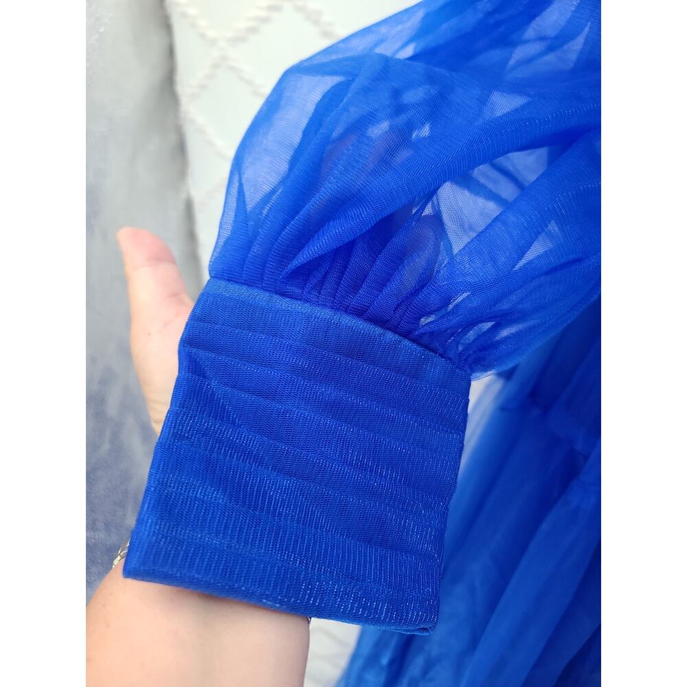 Royal Blue Chiffon Gown Size 12 Formal Empire Waist Sheer - Picture 5 of 11